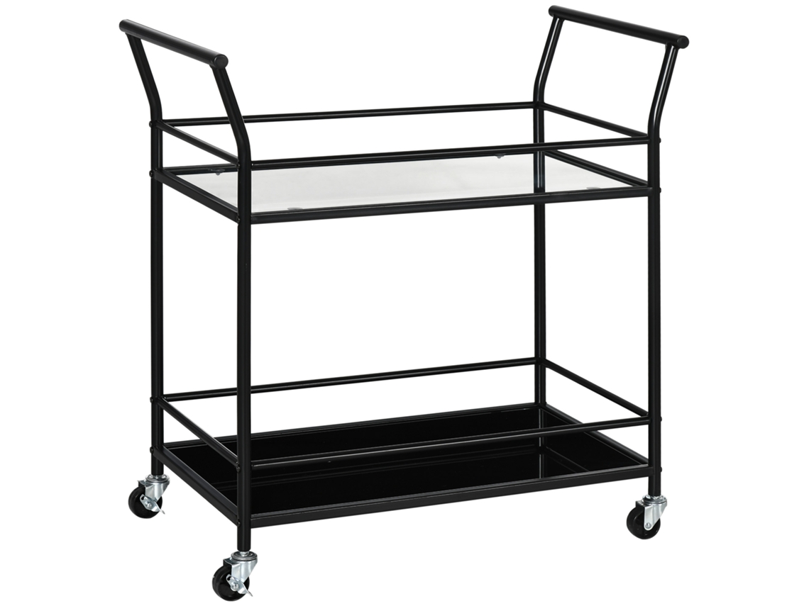 Carrinho de Cozinha com 4 Rodas MARCA com 2 Prateleiras Alças 75x40x80cm Preto