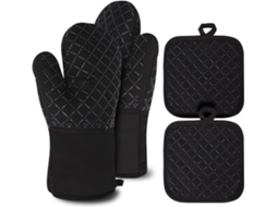 Luvas De Forno - Resistentes Ao Calor - Antiderrapante Conjunto De 4 - Até 250°c - Preto