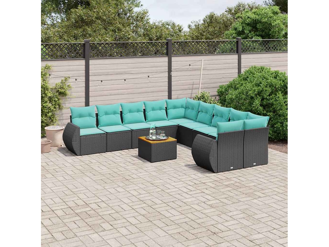 Vidaxl Conjunto De Sofá De Jardim Com 11 Peças E Almofadas Em Rattan Sintético Preto