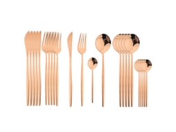 Conjunto de Talheres de Aço Inoxidável com 24 Peças, Incluindo Faca, Colher e Garfo. MDUG (rosa)