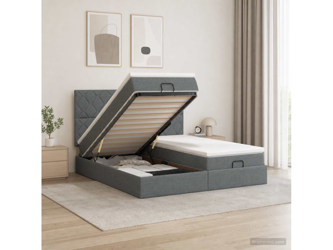 Vidaxl Cama Ottoman Com Colchão 2 Unid. Cinzento-escuro Tecido