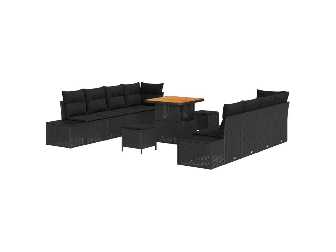 Conjunto De Sofá De Jardim Vidaxl Preto Vime Pe (80 X 80 X 71 Cm)