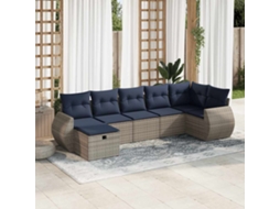 Vidaxl 7 Pcs Conjunto Sofás P/ Jardim C/ Almofadões Vime Pe Cinzento