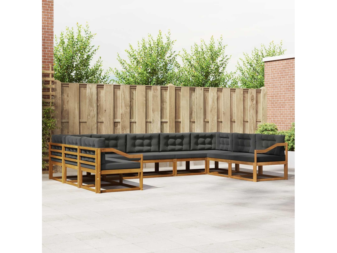 Vidaxl Conjunto De Sofás Para Exterior 9 Unid. Natural E Antracite