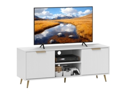 Móvel De Tv Moderno Branco Para Sala De Estar 120x35x48 Cm Com 2 Compartimentos Abertos Para Televisores Até 55 Polegadas