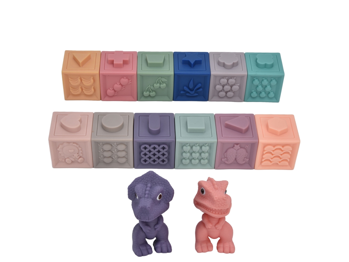 Primerox blocos Macios para Bebê 14 Pçs Brinquedos de Empilhar com Animais e Texturas Relevo 6m+