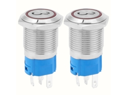 Interruptor De Botão Momentâneo De Metal Com Led 5 Pinos 16mm 3v-6vdc 2pcs Flat Red