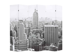 Vidaxl Biombo Dobrável Nova Iorque De Dia 228x170 Cm Preto E Branco