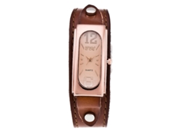 Relógio Masculino de Cuarzo com Pulseira de Pu Ccq Vintage Retangular Café Claro