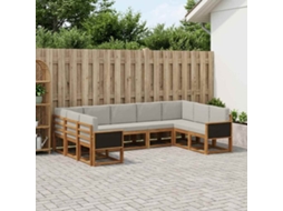 Vidaxl Conjunto De Sofás Para Exterior 9 Pcs Natural E Cinzento-claro