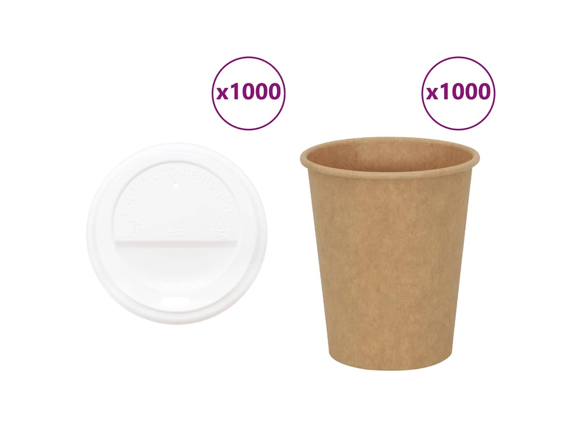 Vidaxl Copos De Café De Papel Com Tampas 1000 Pcs 8oz 200ml