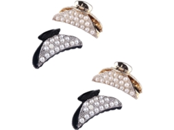 Conjunto de 4 presilhas de cabelo de plástico com garras, miçangas e cristais.