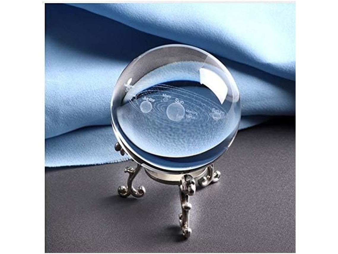 Bola De Cristal Miniatura Gravada Com Sistema Solar 3d, Base De Prata, Presente Educativo E Decorativo