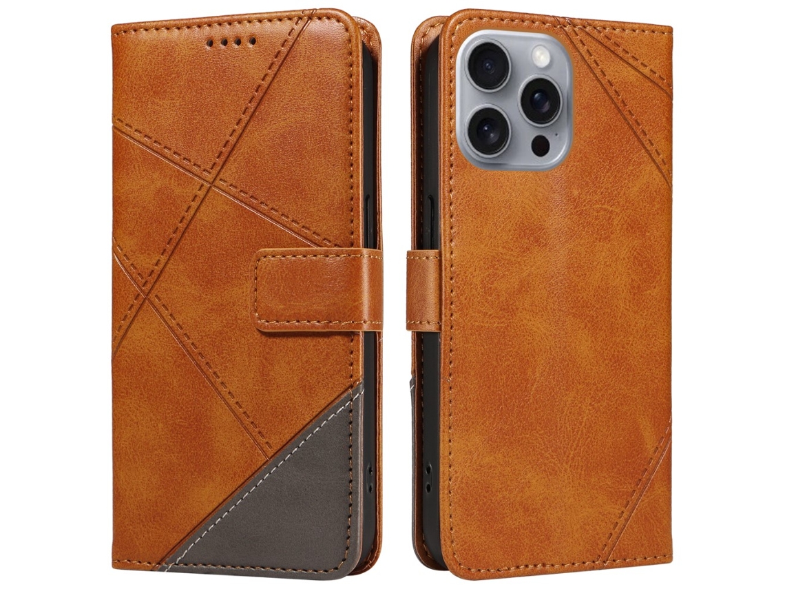 Capa Em Couro Pu À Prova De Choque Para Iphone 16 Pro Max - Castanho
