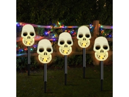Lurelia Luz Led De Solo Para Halloween, Caveira Branca, 5 Estacas Pretas, Caixa Com 5 Baterias, Ip65