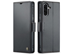 Capa Para Samsung Galaxy A17 De Couro Com Fecho Borboleta Textura De Lichia E Proteção Rfid Antirroubo Preta