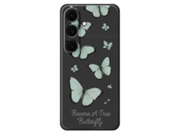 Capa Tkdaddy Para Samsung Galaxy S25, Capa Traseira De Tpu Com Estampa De Borboleta Verde E Borda Reta, Preta