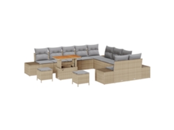 Conjunto 13 Conjunto De Sofá De Jardim Vidaxl Bege Vime Pe (90 X 55 X 71 Cm)