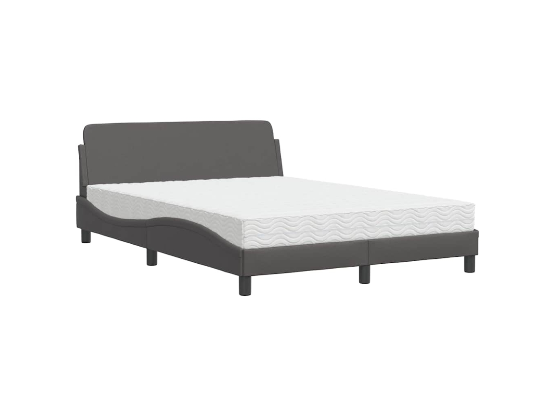 Cama com Colchão Dover 140x200 Cm Couro Artificial Cinzento MAISON EXCLUSIVE