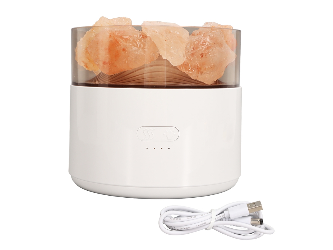Diffusor Aroma Lamp Com Umidificador Luz Sal Cristal Branco 200ml