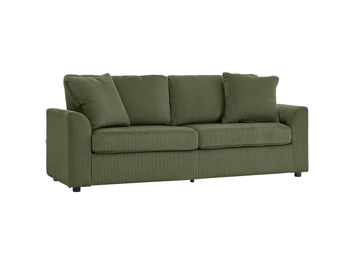 Sofá 3 lugares veludo cotelê 212x80x88 Cm verde com 2 almofadas de braço, mola S/MARCA
