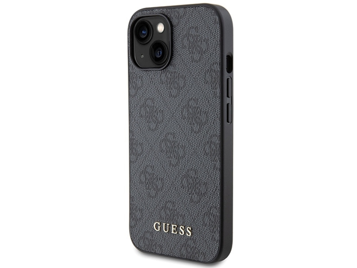 Capa Logótipo Dourado Cinza para iPhone 15 Plus GUESS Rígida Prateado