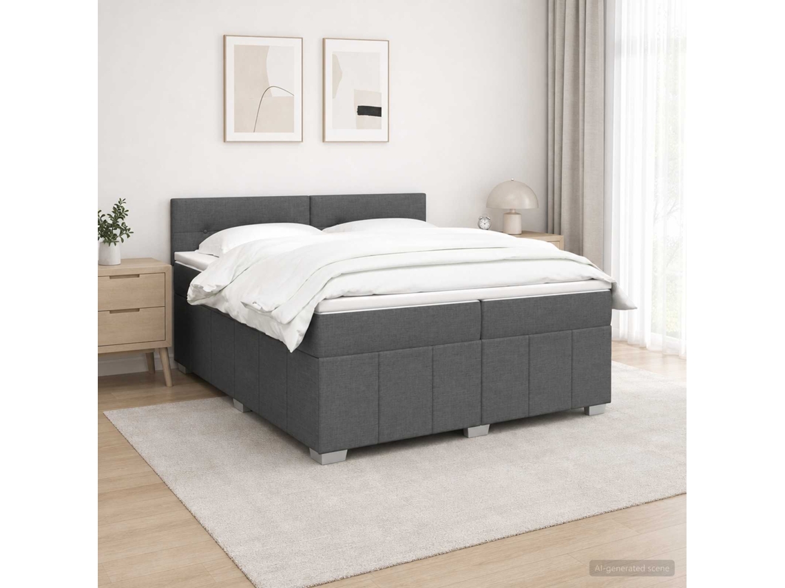 Vidaxl Cama Box Spring Com Colchão Cinzento-escuro 200 X 200 Cm Tecido