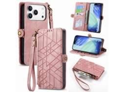 Capa De Couro Para Iphone 17 Pro Max Com Zíper Geométrico E Fivela Lateral.