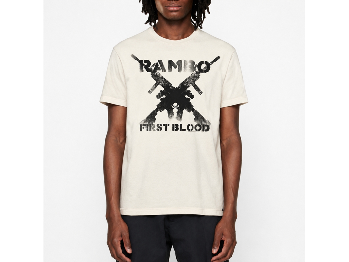 Rockinstone Rambo Movie Guns Solid Natural Adult T-shirt Size:xl