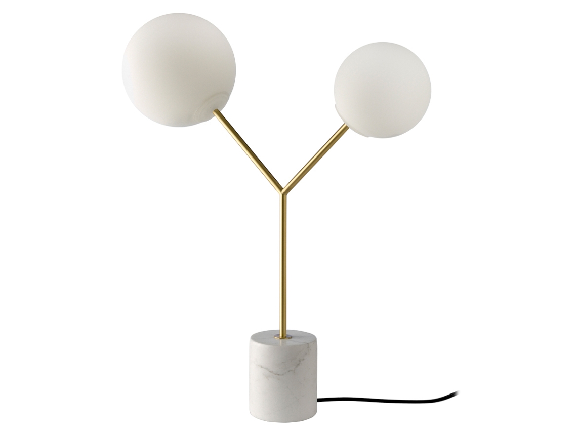 Candeeiro de Mesa  ANGEL CERDÁ S.L. 8050C-Lâmpada (Branco e Dourado - E27 - 2 x 13W - Aço Inoxidável)