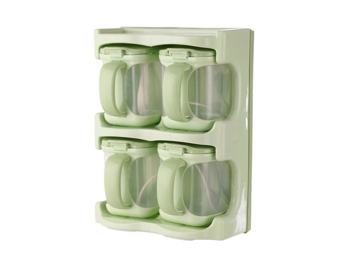 2026 caja de Sazonamento de Plástico com 4 Compartimentos Rack Combinado Multifuncional para Cozinha Verde