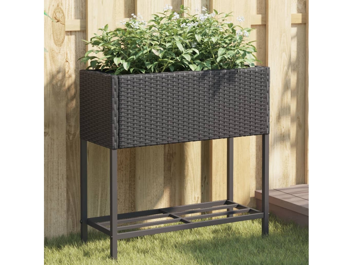 Vidaxl Canteiro De Jardim Com Prateleira 2pcs 70x28x70cm Vime Pe Preto