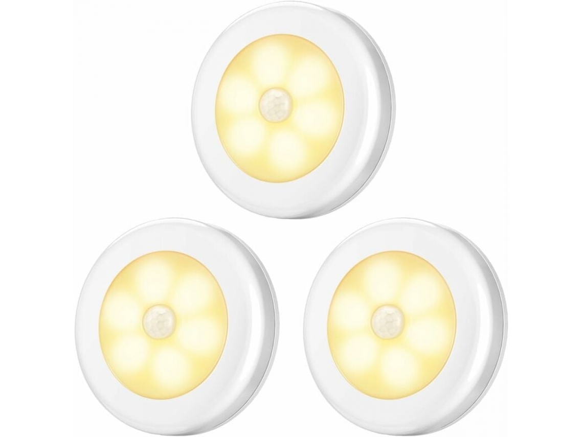 Pacote com 3 luzes noturnas com sensor de movimento e luz de movimento lento (branco quente)