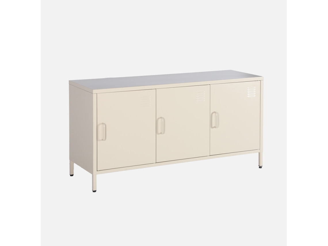Móvel De Tv Industrial De Metal Com 3 Portas, 120cm, Creme Sweeek