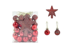 Conjunto De Decoração De Natal: Topo Estrela 11cm + 29 Bolas 3.8cm Em Plástico, 30 Peças, Personalizável F02