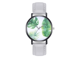 Relógio de quartzo unissex com pulseira de couro PU, estampa de folha verde, cinza, Zhoulianfa
