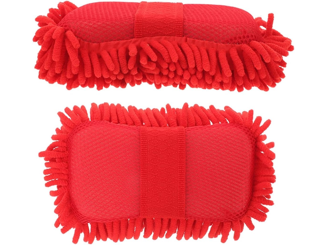 Pacote Com 2 Esponjas De Microfibra Vermelhas Para Lavagem De Carros, 80g Cada, Alta Absorção De Água.