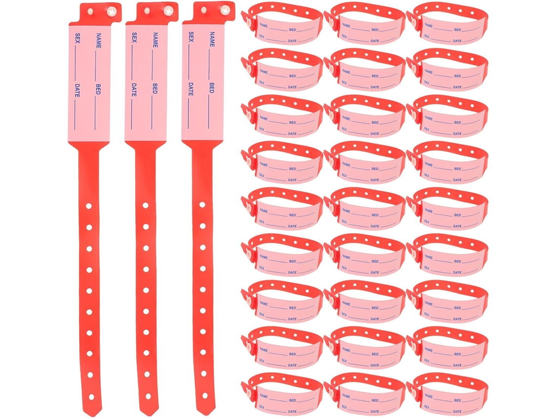 Pulseiras De Identificação Descartáveis Holibanna Para Pacientes Adultos, Tamanho Ajustável, Vermelhas, Pacote Com 100 Unidades