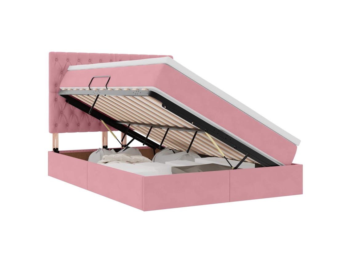 SYFAX™ Cama de Armazenamento Led com Colchão Rosa 140 X 190 Cm Veludo