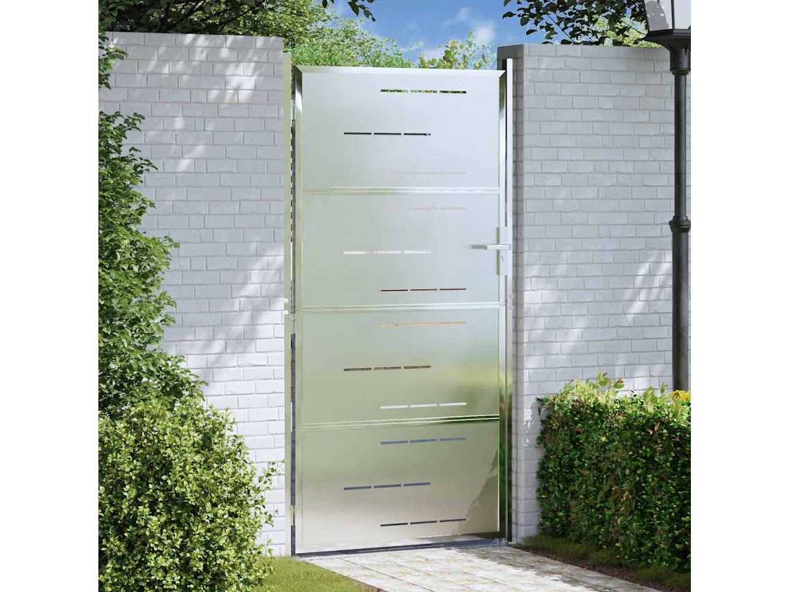 Vidaxl Portão De Jardim Prateado 85 X 196 Cm Aço Inoxidável