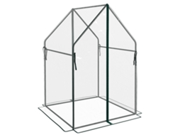 Estufa de jardim transparente com 2 portas, feita para funcionar e com proteção UV, ideal para o cultivo de plantas e flores. Dimensões: 90x90x145 cm.