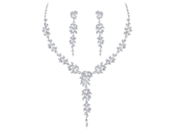 Conjunto De Joias Colar E Brincos Com Strass E Folhas De Liga