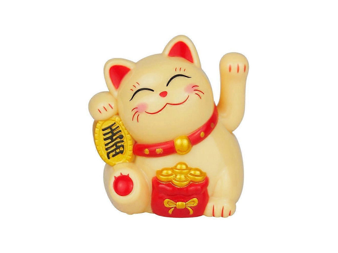 Gato da Sorte Acenando Automaticamente com Energia Solar, Decoração para Casa, Escritório e Carro BRILVIBERA (amarelo 01)