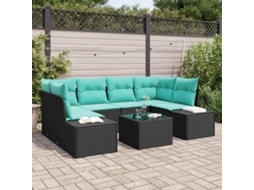 Vidaxl Conjunto De Sofá De Jardim 8 Unid. Preto E Turquesa Vime Pe