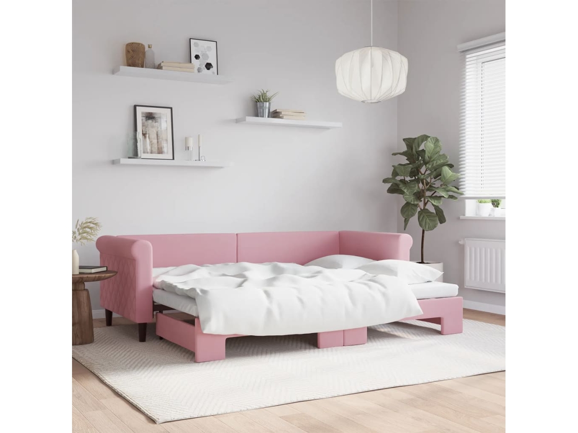 Sofá Cama De Solteiro Gavetão Lovely Home Madeira Veludo Rosa (80x200)