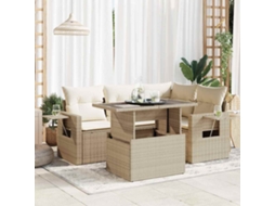 5 Pcs Conjunto De Sofás P/ Jardim Com Almofadões Vime Pe Bege Dkd Home Decor