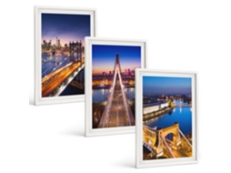 Galeria De Pinturas Murais Cidades À Noite, Pontes, Rios Moldura Branca Fotos Para O Escritório Espelharte (3 Piezas De 40x60 Cm)
