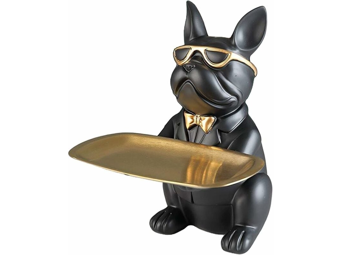 Estátua de Buldogue em Resina, Figura de Cachorro, Decoração, Preta BRILVIBERA