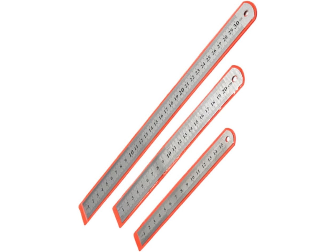 Régua De Metal Aço Inoxidável 3 Peças Com Escala Dupla, Ferramenta