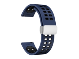 Bracelete para Smartwatch de silicone de duas cores com fivela prateada dobrável com furo de fileira dupla de 20 mm (azul meia-noite preto)